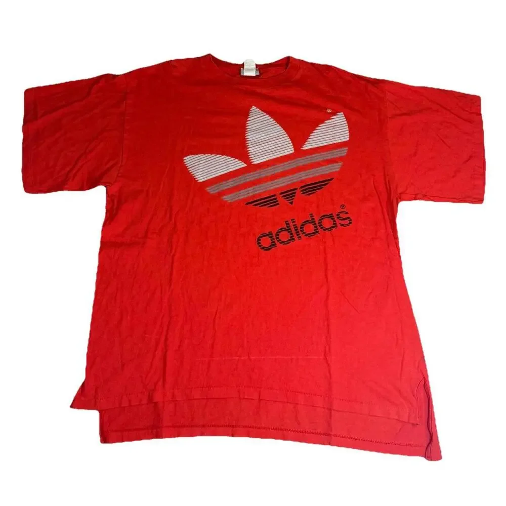 Vintage Adidas Trefoil T‎ Shirt Single Stitch Red USA 80s Men’s Medium
